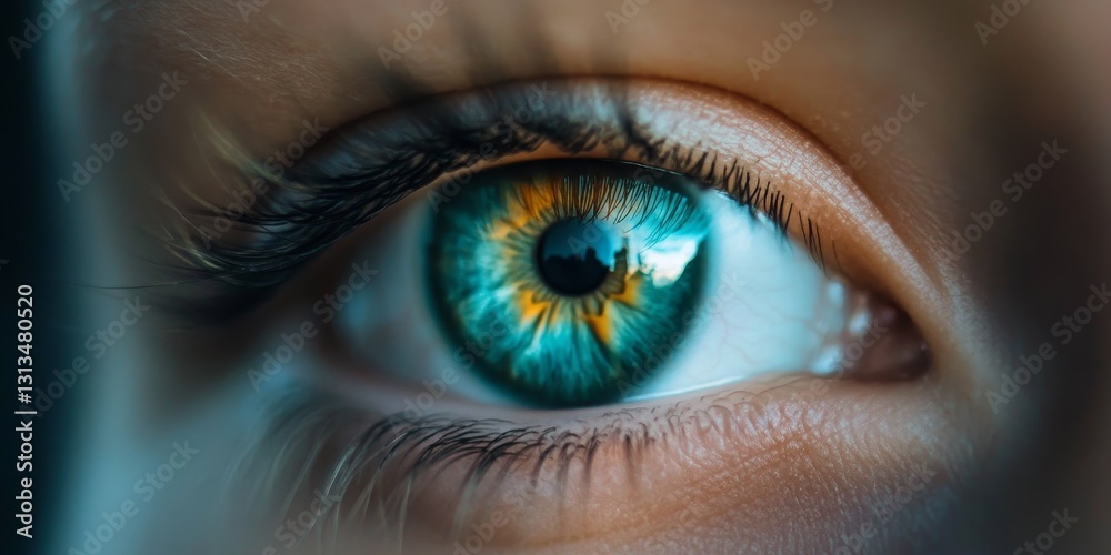 Fototapeta premium A close up of a person's eye with a blue iris and a yellow ring around it