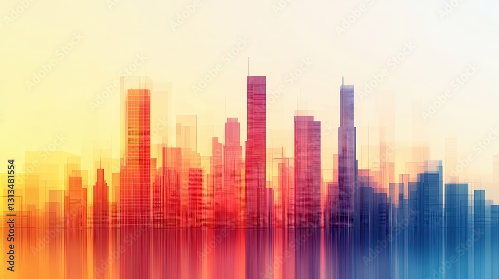 Urban Skyline with Colorful Sunset Gradient and Blurred Effects in Background Urban Skyline with Colorful Sunset Gradient and Blurred Effects in Background
