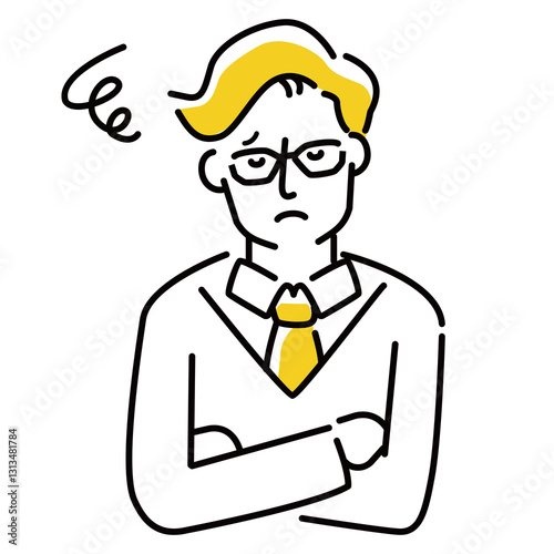 定番　伝わる 人物イラスト 悩む　眼鏡社会人