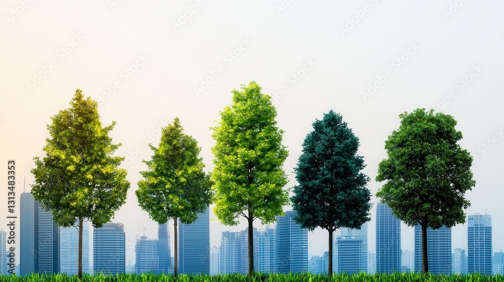 Obraz premium Urban Skyline with Green Trees in the Foreground during Daytime with Clear Sky
