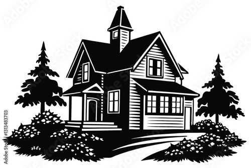 Farmhouse silhouette vector illustration