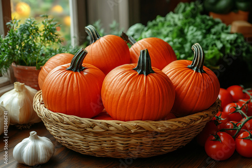 Wallpaper Mural Harvest Bounty. Organic Pumpkins and Fresh Vegetables, organic, food, fresh, green, healthy, raw, vegetarian, vegetable, agriculture, background, natural, nutrition, vegan, vegetables, diet, fruit. Torontodigital.ca