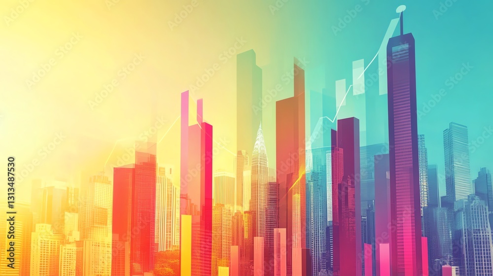 A vibrant city skyline with colorful skyscrapers under a bright sky, evoking a sense of modernity and urban vitality. A vibrant city skyline with colorful skyscrapers under a bright sky, evoking a sense of modernity and urban vitality.