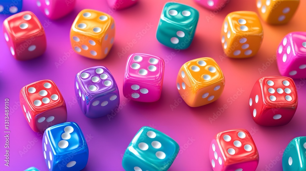 Colorful Dice Scattered on Gradient Background Colorful Dice Scattered on Gradient Background