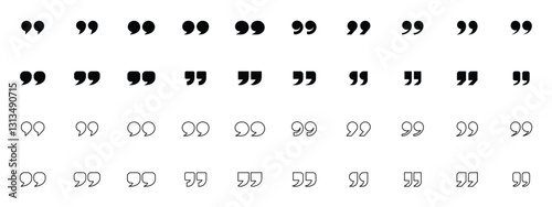 Quotation Mark Icons Set. Modern and Stylized Quote Icons Pack  for Graphic Design and Branding, Text and Design Enhancements, letters and numbers. Editable and Scalable.