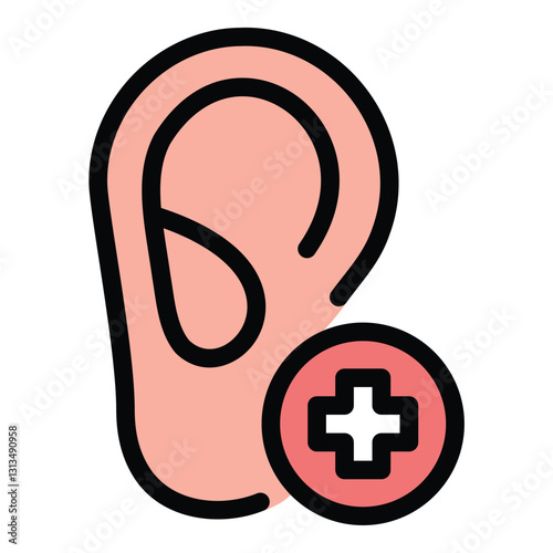 Ear checkup icon in flat line style representing hearing health ear examination and audiology care ideal for medical healthcare and wellness concepts.