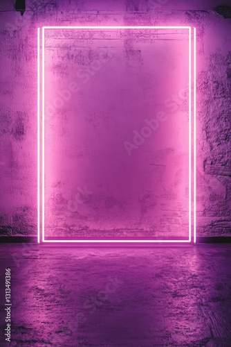 Pink Neon Frame on Grungy Wall photo