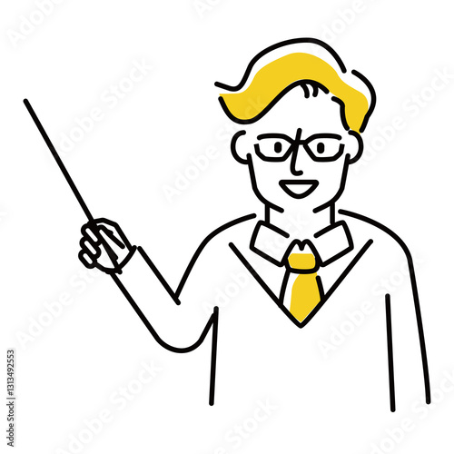定番　伝わる 人物イラスト　眼鏡の男性講師　差し棒開設