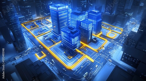 Futuristic technology digital city glowing neural network abstract artificial intelligence quantum computing cyberspace tech innovative photo