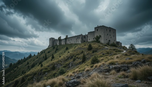 Dramatic Ruins of Ancient Castle Surrounded by Overcast Skies
