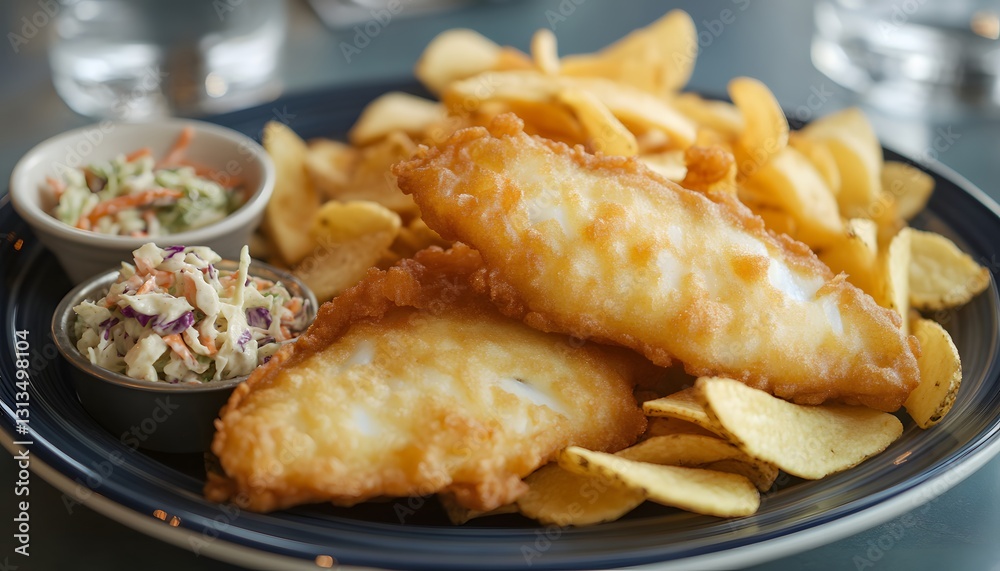 Crispy Fried Fish and Chips with Coleslaw Crispy Fried Fish and Chips with Coleslaw
