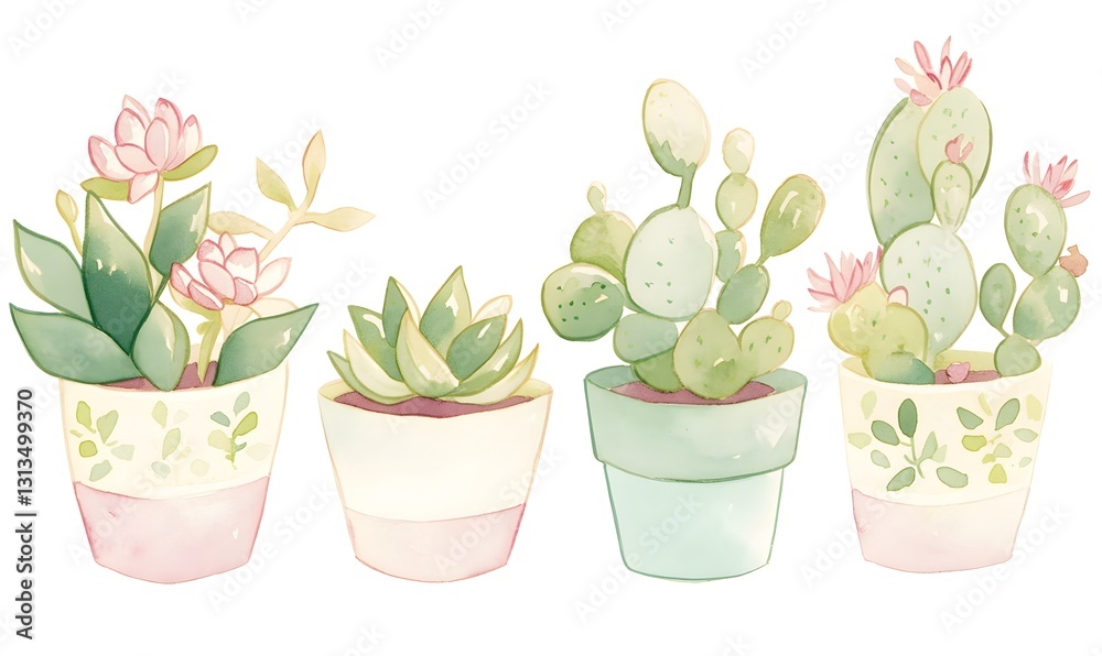 Obraz premium a pink cactus with succulents cartoon, Generative AI