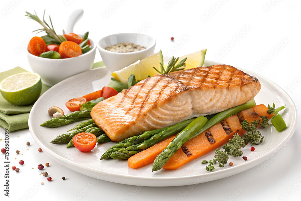 grilled salmon steak with vegetables
