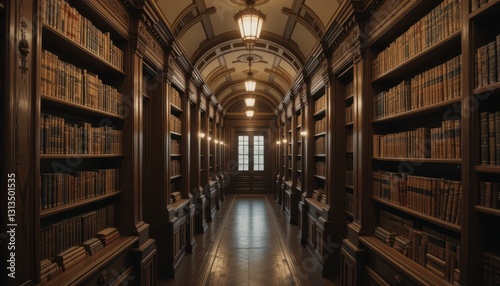 Stunning Classic Library Interior with Wooden Shelves and Lighting