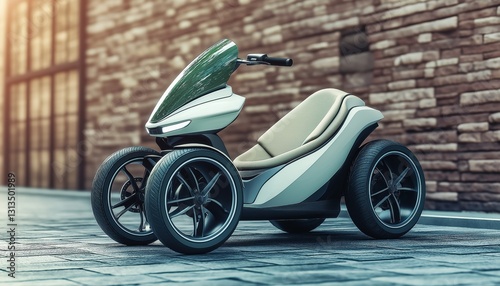 Futuristic Four-Wheel Electric Scooter Parked in Urban Setting - Eco Mobility