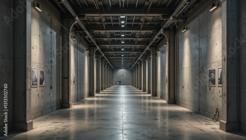 Modern Art Gallery Interior with Concrete Walls and Bright Lighting