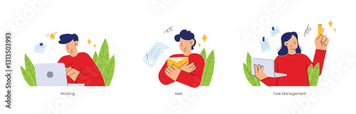 Working topics - Modern Outlined Flat Vector Concept Illustrations Set