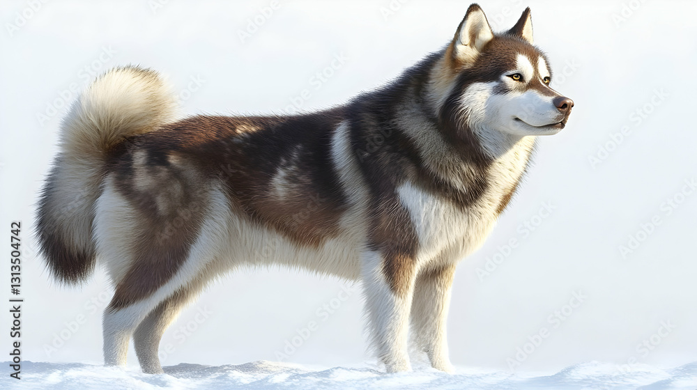 Realistic Illustration - Majestic Brown and White Husky Dog in Snowy Landscape Realistic Illustration - Majestic Brown and White Husky Dog in Snowy Landscape