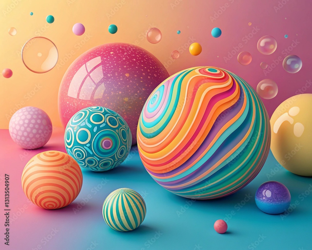 Colorful 3D Spheres with Vibrant Patterns Colorful 3D Spheres with Vibrant Patterns