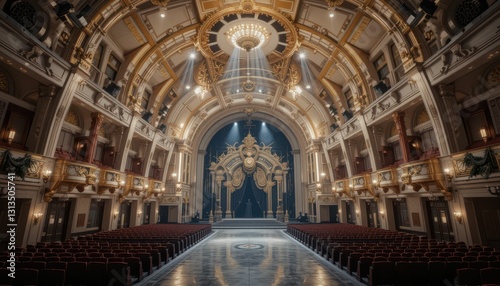 Grand Theater Interior with Elegant Architecture and Dramatic Lighting