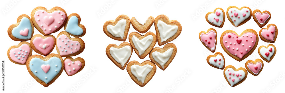 Colorful heart-shaped cookies on a transparent background for decoration Colorful heart-shaped cookies on a transparent background for decoration