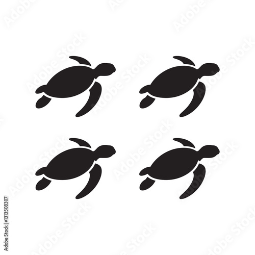 Swimming Sea Turtles: A minimalist illustration of four sea turtles swimming in the ocean, representing a sense of calmness and marine life.