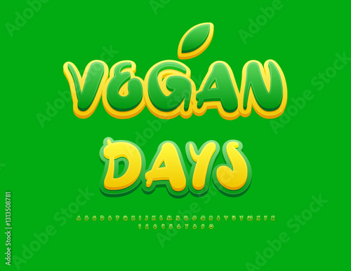 Vector Eco concept Vegan Days. Creative Handwritten Font. Bright Green Alphabet Letters and Numbers set.