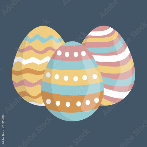 three easter egg in isolated flat vector design