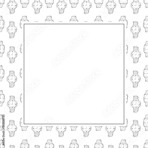 clock icon frame. doodle clock icon square frame. hand drawn clock icon frame background. clock icon background