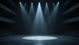 Empty Theater Stage with Dramatic Spotlight and Geometric Design