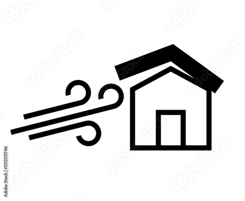 House with roof blown off by the wind Icon. Vector.