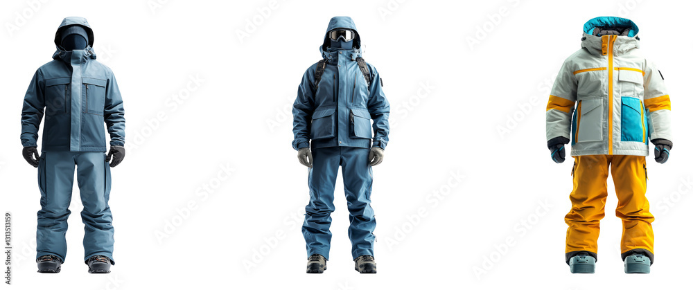Three models wearing winter jackets on a transparent background Three models wearing winter jackets on a transparent background