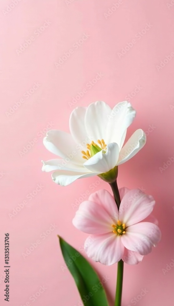 Delicate white petals set against a soft pastel pink background, beauty, minimalistic Delicate white petals set against a soft pastel pink background, beauty, minimalistic