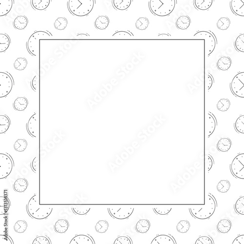 clock icon frame. doodle clock icon square frame. hand drawn clock icon frame background. clock icon background