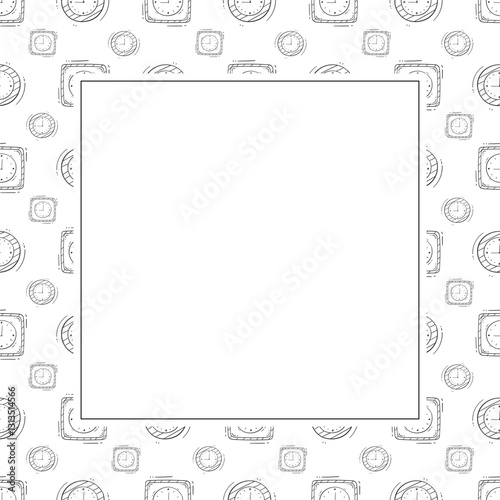 clock icon frame. doodle clock icon square frame. hand drawn clock icon frame background. clock icon background
