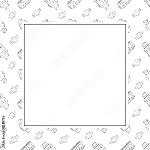 clock icon frame. doodle clock icon square frame. hand drawn clock icon frame background. clock icon background