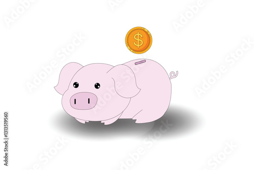 Piggy bank with coin. Money saving, economy, investment, banking or business services concept.