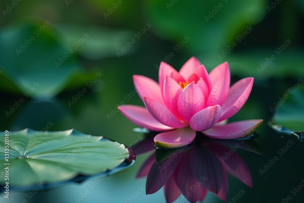 Minimalist loto floating on tranquil pond, serenity in nature, tranquil, zen Minimalist loto floating on tranquil pond, serenity in nature, tranquil, zen
