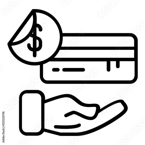 Black Glyph Style Payment Method Card and Money on Hand Icon