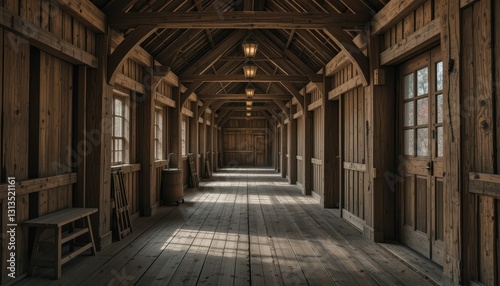 Wallpaper Mural Rustic Wooden Hallway with Natural Light and Vintage Lanterns Torontodigital.ca