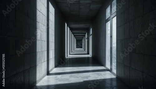 Abstract geometric corridor with soft light and shadows