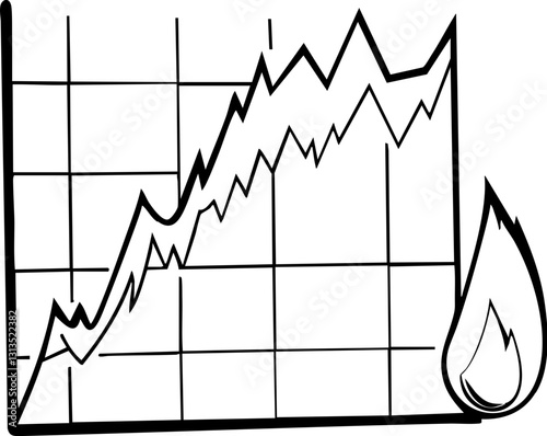 Graph showing an upward trend with a flame symbolizing growth or risk.
