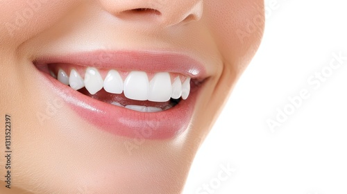Radiant smile, closeup of a woman's perfect white teeth and joyful expression closeup