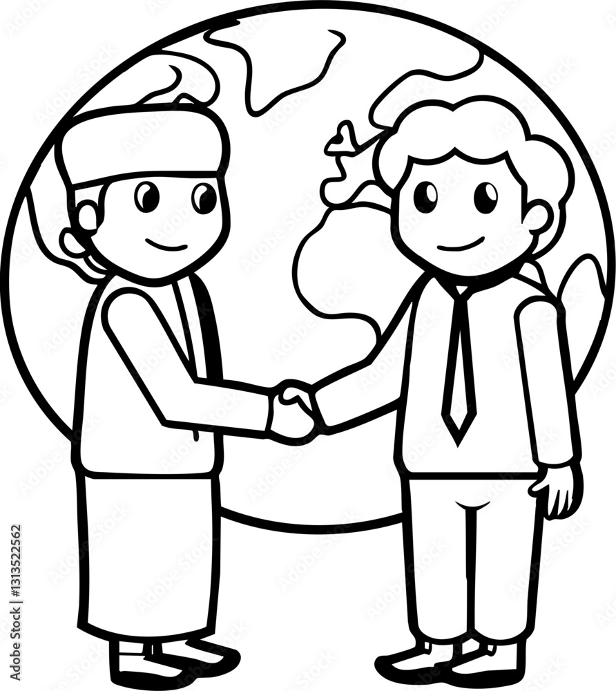 Two people shaking hands with a globe in the background, symbolizing cooperation and global partnership. Two people shaking hands with a globe in the background, symbolizing cooperation and global partnership.