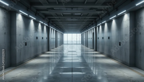 Empty modern hallway with illuminated walls and bright background