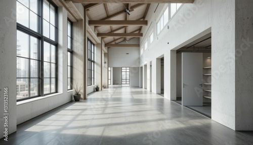 Bright Open Space with Modern Industrial Design and Large Windows