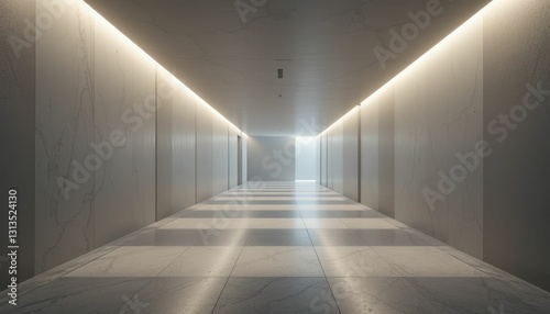 Modern Minimalist Hallway with Soft Lighting and Marble Flooring