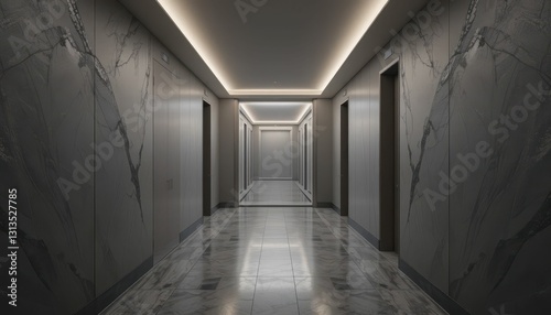 Elegant Modern Hallway with Marble Walls and LED Ceiling Lights