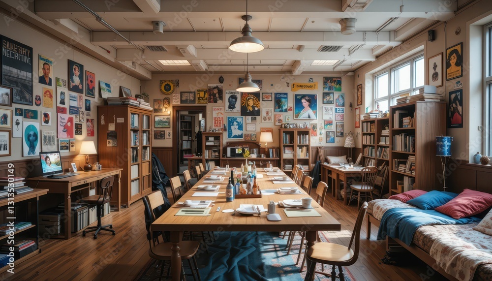 Cozy Conference Room in Creative Workspace with Art-Laden Walls Cozy Conference Room in Creative Workspace with Art-Laden Walls