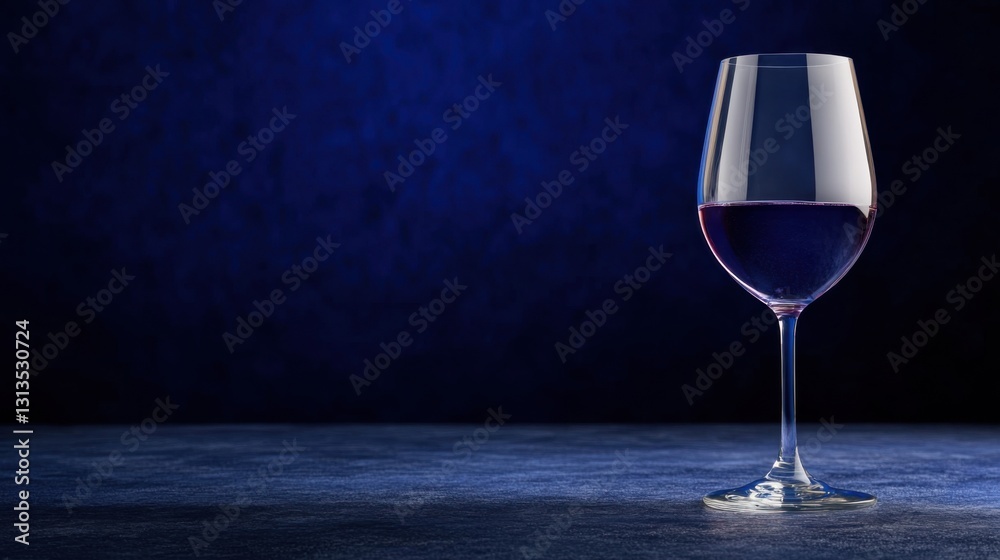 A glass of red wine sits on a dark blue surface against a dark blue background. A glass of red wine sits on a dark blue surface against a dark blue background.